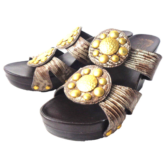 VINCE CAMUTO Laylo US 8M Brown Taupe Snake Print Leather Platform Wedge Sandals - Picture 1 of 7